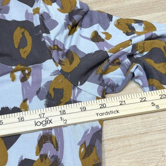 LOGO Lori Goldstein Sz M Fall Colors Print Stretch Jersey Cardigan Top Pockets - Picture 12 of 16